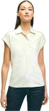 Brooks Brothers Linnen Polo met Korte Mouwen - Dames - Polos - Wit - XS - Linnen - Tops