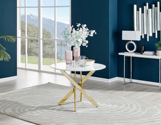 Furniturebox Novara 100cm Round 4-Seater Dining Table With Gold Chrome Legs in White