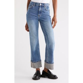 Alice & Olivia Chic Embellished Cuffed Ankle Jeans in Brooklyn Blue at Nordstrom Rack, Size 26