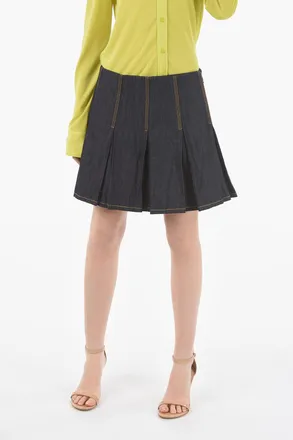 Bottega Veneta Denim Mini Skirt with Pleated Design and Side Zip Closure Bottega Veneta