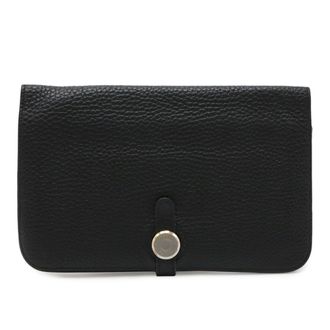 Herm&egrave;s Dogon Duo Black Taurillon Clemence Leather Long Wallet (Bi-Fold) (Pre-Owned)