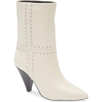 Avec Les Filles Ada Studded Pointed Toe Genuine Suede Bootie in Ivory at Nordstrom Rack, Size 8
