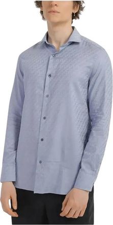 Emporio Armani Cotton Shirt - Heren - Casual Overhemden - Blauw - L - Katoen - Overhemden