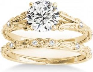 Allurez Lab Grown Diamond Antique Style Bridal Set 14k Yellow Gold (0.07ct)