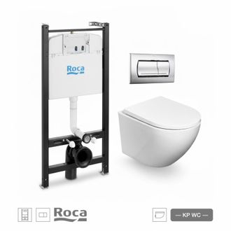 Roca Bastidor Roca Active Pack Cisterna Empotrada Y Pulsador Cromo Br Con Inodoro Suspendido Round Smart 52 Cm Tor 3 Con Asiento Fino
