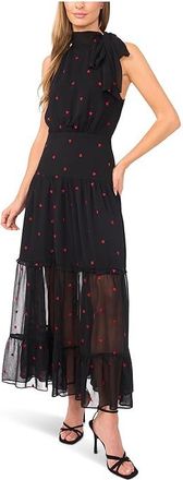 CeCe by Cynthia Steffe Halter Tie Neck Tiered Maxi Dress Womens Dress Rich Black : LG, Polyester