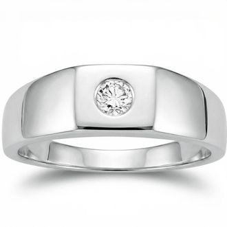 Pompeii3 Mens White Gold 1/4ct Solitaire Bezel Diamond Ring Size Selectable