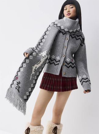 Damson Madder Womens Pure wool rabbit jacquard scarf