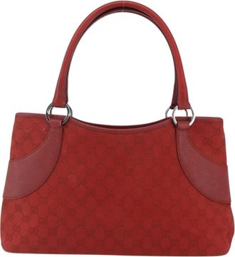 Gucci Vintage Ring Tote Gg Canvas With Leather Red Canvas Handbag (Pre-Owned)