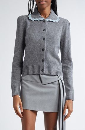 Sandy Liang Roche Lambswool Blend Cardigan in Charcoal at Nordstrom, Size Small