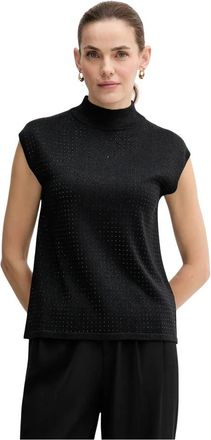 Joseph Ribkoff Gebreide mouwloze trui met strijkapplicatie - Dames - Coltruien - Zwart - S - Nylon - Truien & Vesten