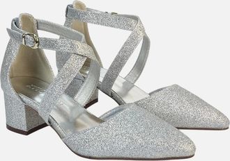 XY London Womens XY London Womens/Ladies Cynthia Pointed Medium Block Heel Court Shoes - Silver - Size: 5