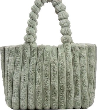 Generic Womens Plush Bags Large Capacity Plush Tote Bag, Stiped Faux Fur Shoulder, Womens Soft Fluffy Handbag(Light green)