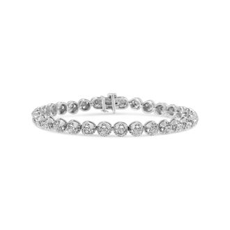 House of Brilliance 925 Sterling Silver 1.0 Cttw Diamond Miracle-Plate Open Quatrefoil Flower Circle-Link 7 Tennis Bracelet