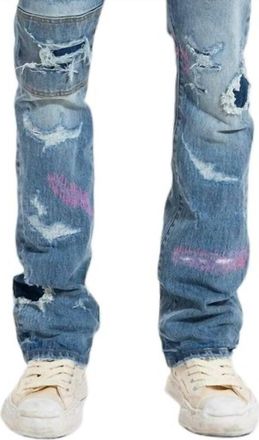 Purple Full Repair Flare Bootcut Denim Jeans In Mid Indigo