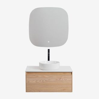 Sklum Conjunto De Mueble De Ba&ntilde;o Suspendido 80x50 Cm En Madera De Fresno Tedrik Sklum