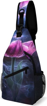 Generic Ethereal Purple Tulips With Smoke Mens Shoulder Bags Sling Crossbody Backpack Travel Hiking Chest Bag with Small Side 38x20cm