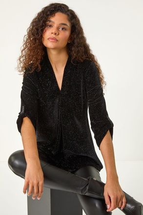 Roman Sparkle Velvet V-Neck Top