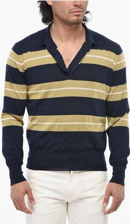 Ami Silk-Blend Polo-Collar Knit with Balanced Stripes size L