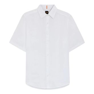 HUGO BOSS Rash Linnen Shirt - Heren - Korte mouwen Overhemden - Wit - L - Linnen - Overhemden