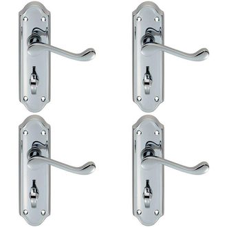 Loops 4x PAIR Victorian Upturned Lever on Bathroom Backplate 168 x 47mm Chrome