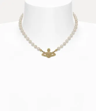 Vivienne Westwood Mini Bas Relief Pearl Choker Gold Swarovski Pearls / Preciosa Crystals Women