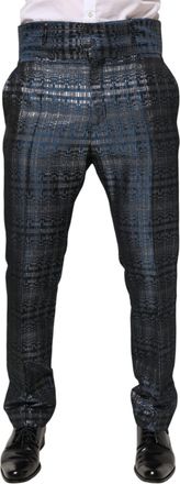 Dolce & Gabbana Blue Silver Shiny Silk Skinny Men Trouser Mens Pants