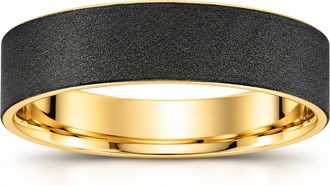 Pompeii3 14k Yellow & Black Gold Mens Satin Finish Flat Comfort Fit Wedding Band