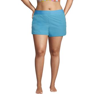 Lands End 3 Quick Dry Elastic Waist Board Shorts Swim Cover-up Shorts with Panty in Turquoise at Nordstrom, Size 18