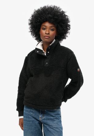 Superdry Fleecepullover SUPERDRY SUPER SOFT HENLEY, Damen, Gr. XXL, schwarz, Fleece, Obermaterial: 100% Polyester, unifarben, oversize normal, Rundhals, Rippb&uuml;