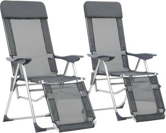 vidaXL Sillas De Camping Plegables Con Reposapi&eacute;s 2 Uds Textilene Gris Vidaxl