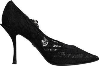 Dolce & Gabbana Zwarte Kant Hoge Hakken Pumps - Dames - Pumps - Zwart - 39 1/2 EU - Nylon - Schoenen