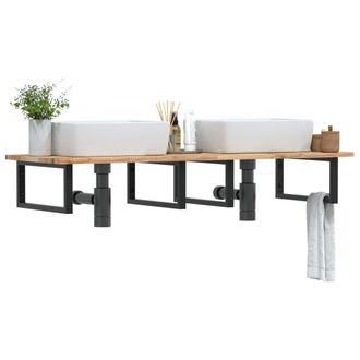 Berkfield Home Basin Shelf Wall Mounted Steel & Solid Wood Acacia in Brown