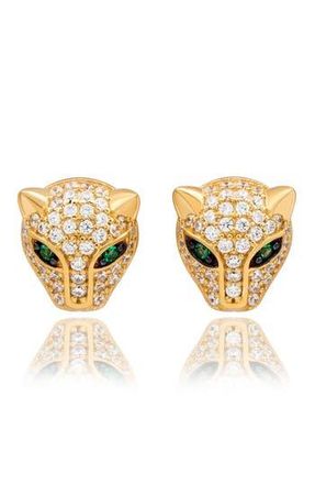 Suzy Levian Pav&eacute; Cubic Zirconia Panther Stud Earrings in Yellow at Nordstrom Rack