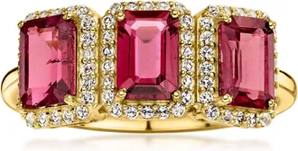 Ross-Simons Red Tourmaline Ring With. Lab-Grown Diamonds in 10kt Yellow Gold