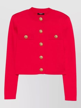 Balmain cropped cardigan round neck gold buttons