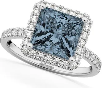 Allurez Princess Cut Halo Gray Spinel & Diamond Engagement Ring 14K in 3.47Ct/white Gold at Nordstrom, Size 8.5
