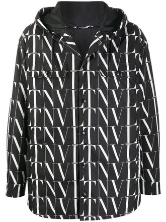 Valentino Garavani VLTN pattern hooded jacket - men - Polyester/Polyester - 46 - Black