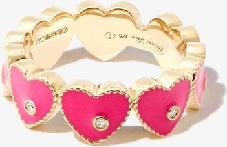 Yvonne Léon 9K Yellow Gold Mini Coeur Enamel Diamond Ring - Womens - Diamond/Enamel/9kt Yellow Gold