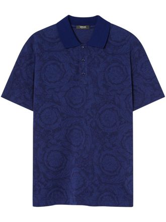 Versace Deep Blue Piqu&eacute; Cotton Polo Shirt