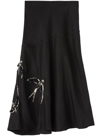 Jil Sander Gonna midi svasata con paillettes - Nero