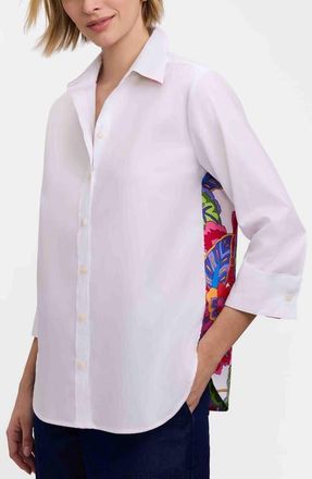 Foxcroft Meghan Para Blooms Mix Print Stretch Cotton Blend Button-Up Shirt in White/Multi at Nordstrom, Size X-Large