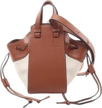 Loewe Pre-owned Hammock Drawstring Mini Anagram Jacquard 2way bag - Dames - Vintage Tas - Bruin - ONE Size - Leer - Vintage