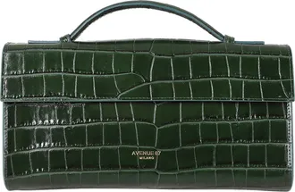 AVENUE 67 Crocodile-Embossed Green Leather Handbag With Adjustable Strap
