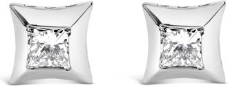 House of Brilliance 10K White Gold 1/2 Cttw Invisible Set Princess-Cut Diamond Stud Earrings
