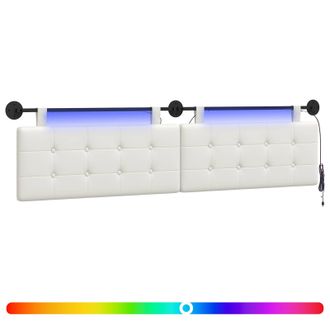 vidaXL Cabecero Colgante Con Luz Led Blanco Cuero Sint&eacute;tico Vidaxl
