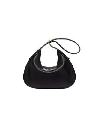 Valentino Garavani Ruffle Hobo Leather Black Leather Bag (Pre-Owned)