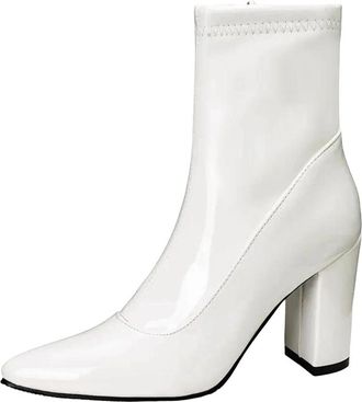 Generic Womens Classic Ankle Boots Pointed Toe Super High Block Heel With Side Zipper And Glitter Finish For Parties