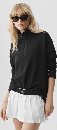 Alo | Double Take Long Sleeve 1/4 Zip Sweatshirt in Black, Size: Medium