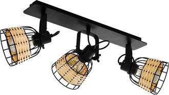 Loops Adjustable 3 Bulb Ceiling Spotlight Black Wicker Shade 40W E27 Kitchen Island
